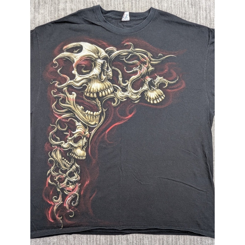 Delta Pro Weight Mens XL Black Skull Graphic Flame Biker Cyber Grunge Y2K Shirt